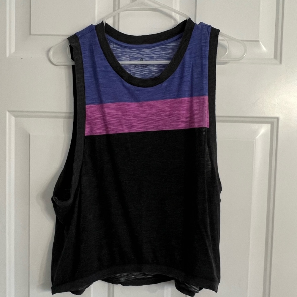 Free people workout Black Tank Top with Purple and Blue Stripe - Picture 2 of 4